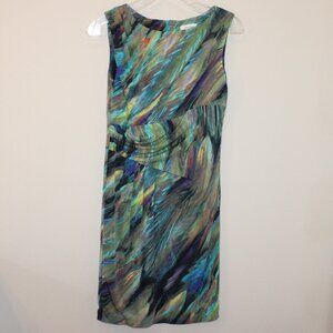 Calvin Klein Size 2 Petite sheath dress sleeveless abstract peacock multicolor